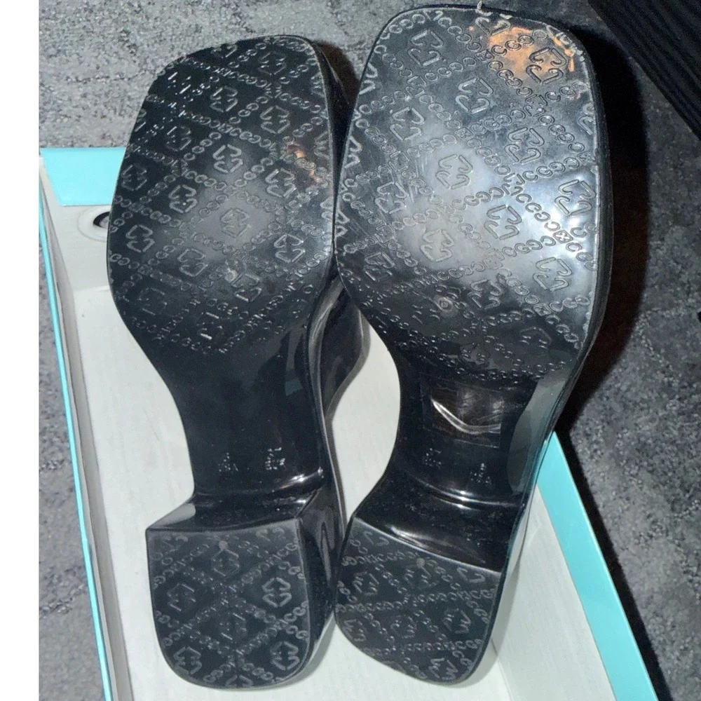 Jeffrey Campbell PLAY Bubblegum Black Shiny Platform Jelly Sandals Mules Size 6M